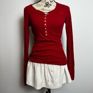 Abercrombie & Fitch Women's Crimson Long Sleeve Henley